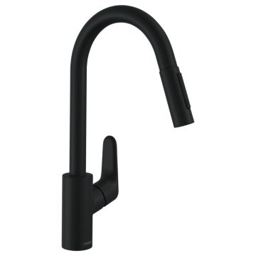 Keittiöhana Hansgrohe Focus M41 240 mattamusta ulosvedettävällä käsisuihkulla