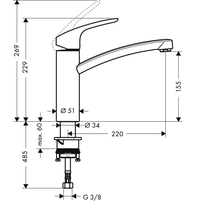 Keittiöhana Hansgrohe Focus M41 160 kromi