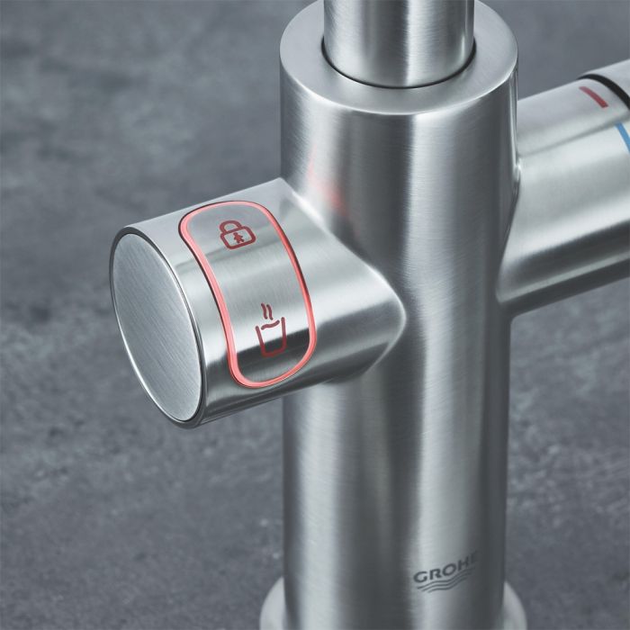 Keittiöhana Grohe Red Duo ruostumatonta terästä + boileri + suodatin