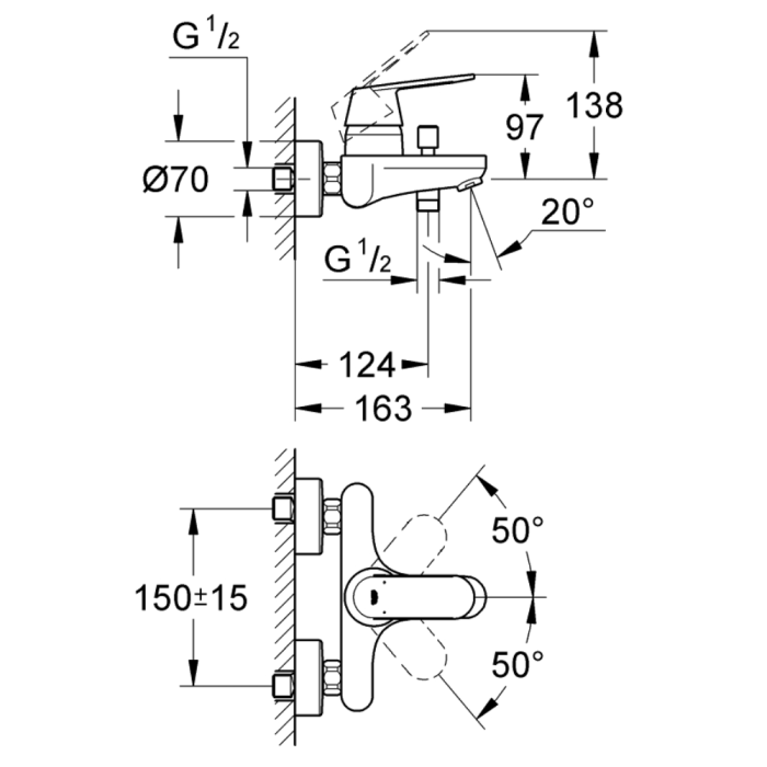 Grohe Eurosmart Cosmopolitan kylpy- ja suihkuhana