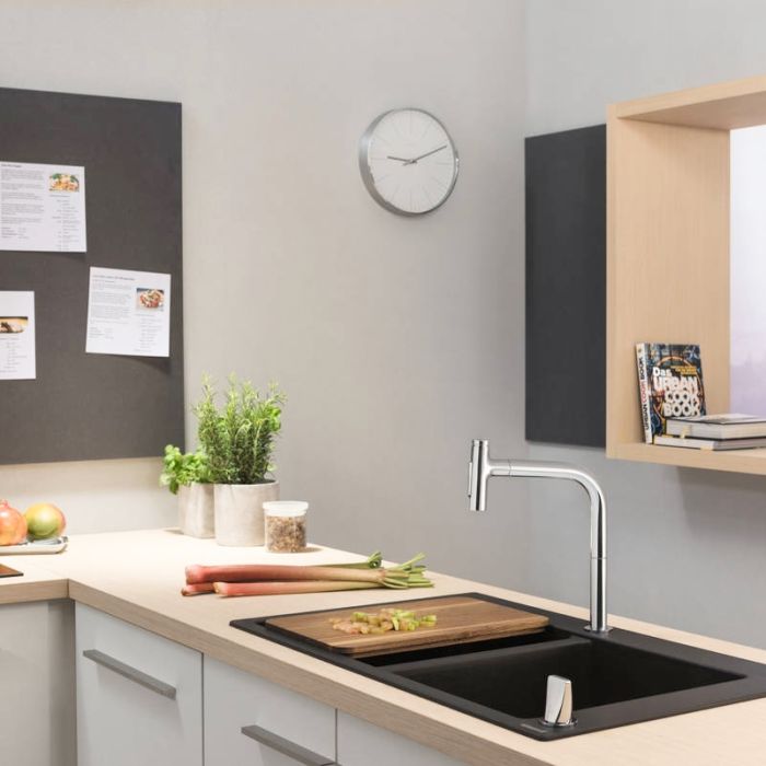 Keittiöhana Hansgrohe Metris Select M71 200 kromi ulosvedettävällä käsisuihkulla