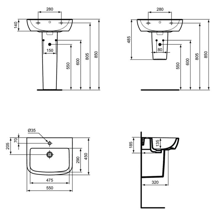 Kylpyhuoneen alaosa Ideal Standard Tempo T0565